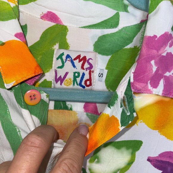 Jams World Vintage Womens Size Small Multicolor Floral Print Rayon Hawaiian Camp - Picture 3 of 8